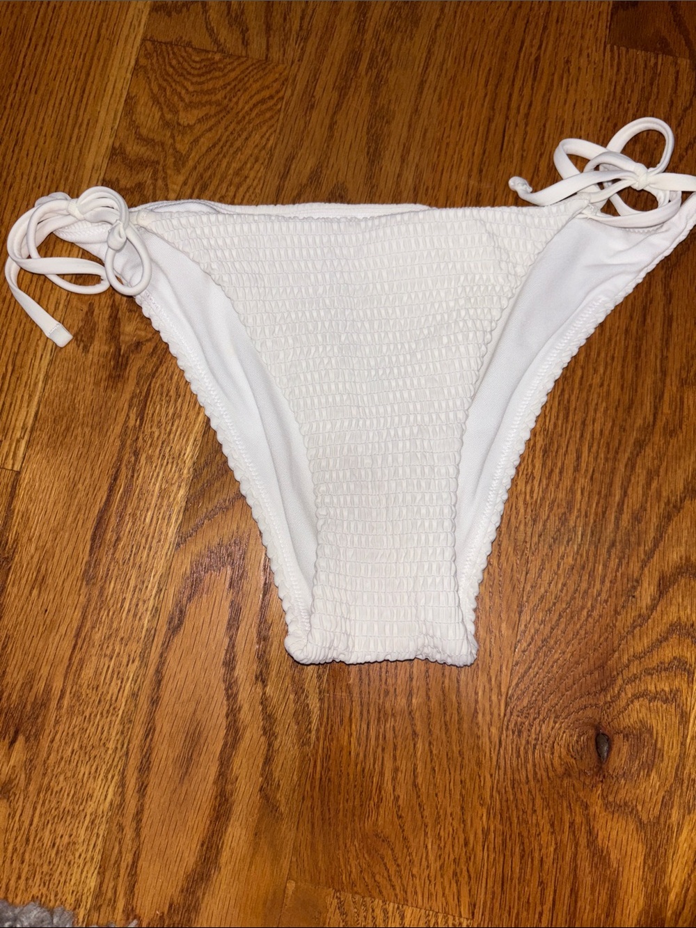 Hollister White Smocked Tie-Side Bikini Bottom